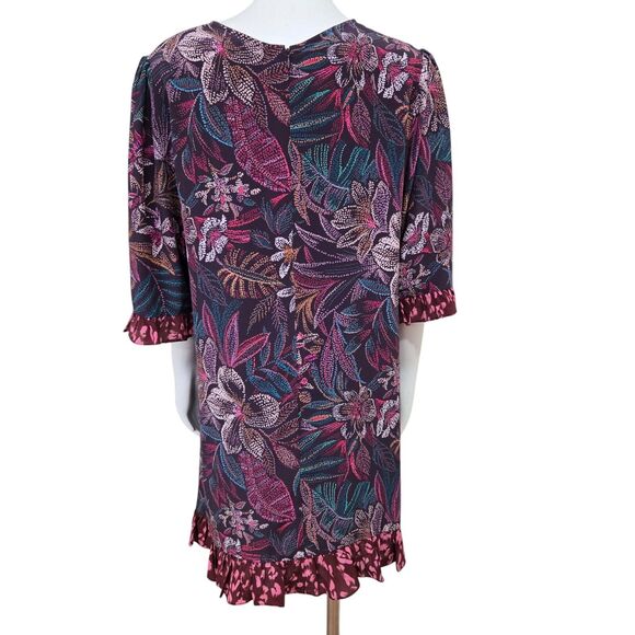 Johnny Was Jade Alicante L 100% Silk Dress XL Tunic Mini Ruffled Purple Tropical - Picture 7 of 9